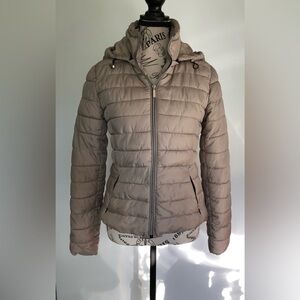 Zara Women's Hooded Puffer Jacket Taupe/Oatmeal Colour Size Small